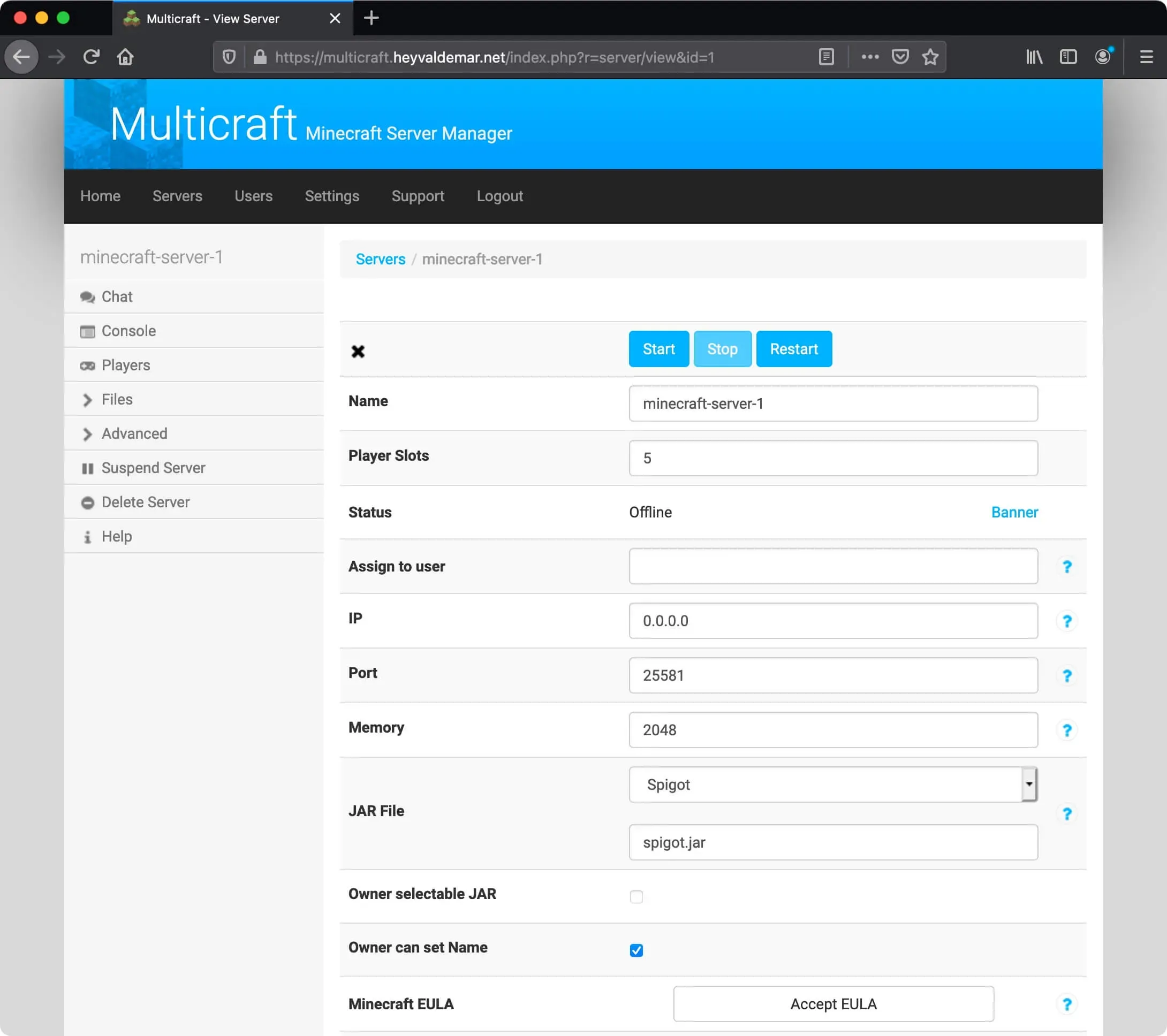 Run a Minecraft Server with Multicraft - Step 6