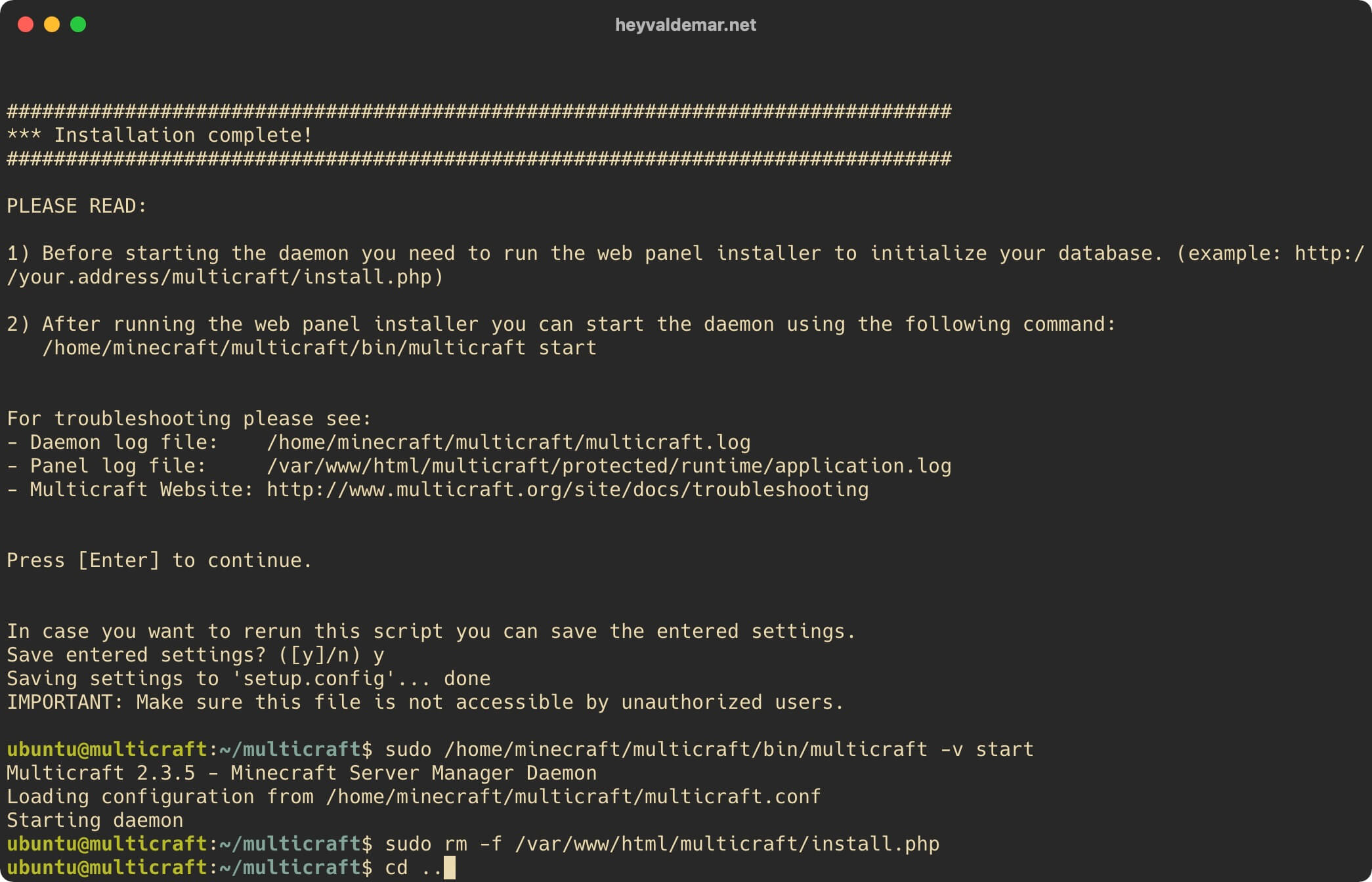 Install Multicraft on Ubuntu Server