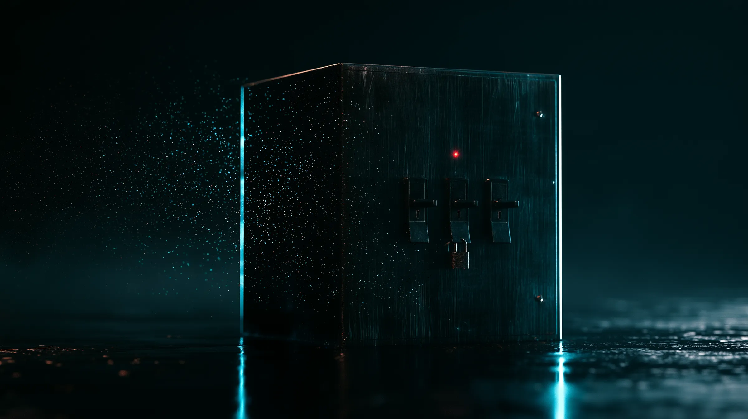 Steel block with three guarded switches, AI agent governance