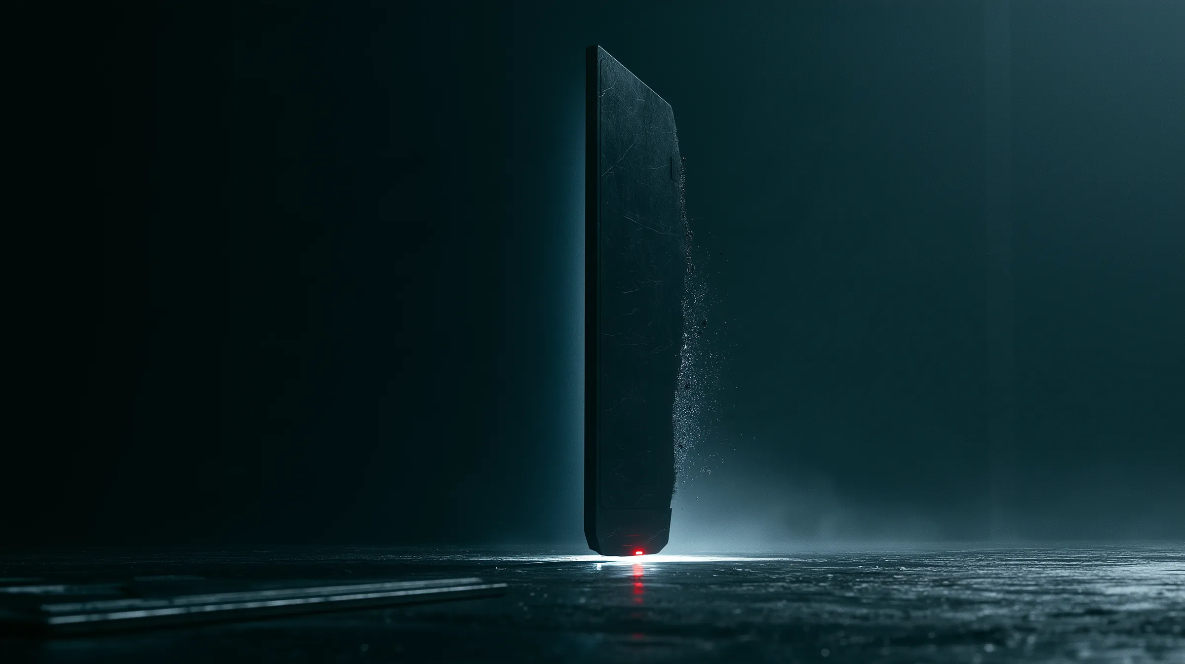 Blank cyan-lit monolith, an AI review that read nothing