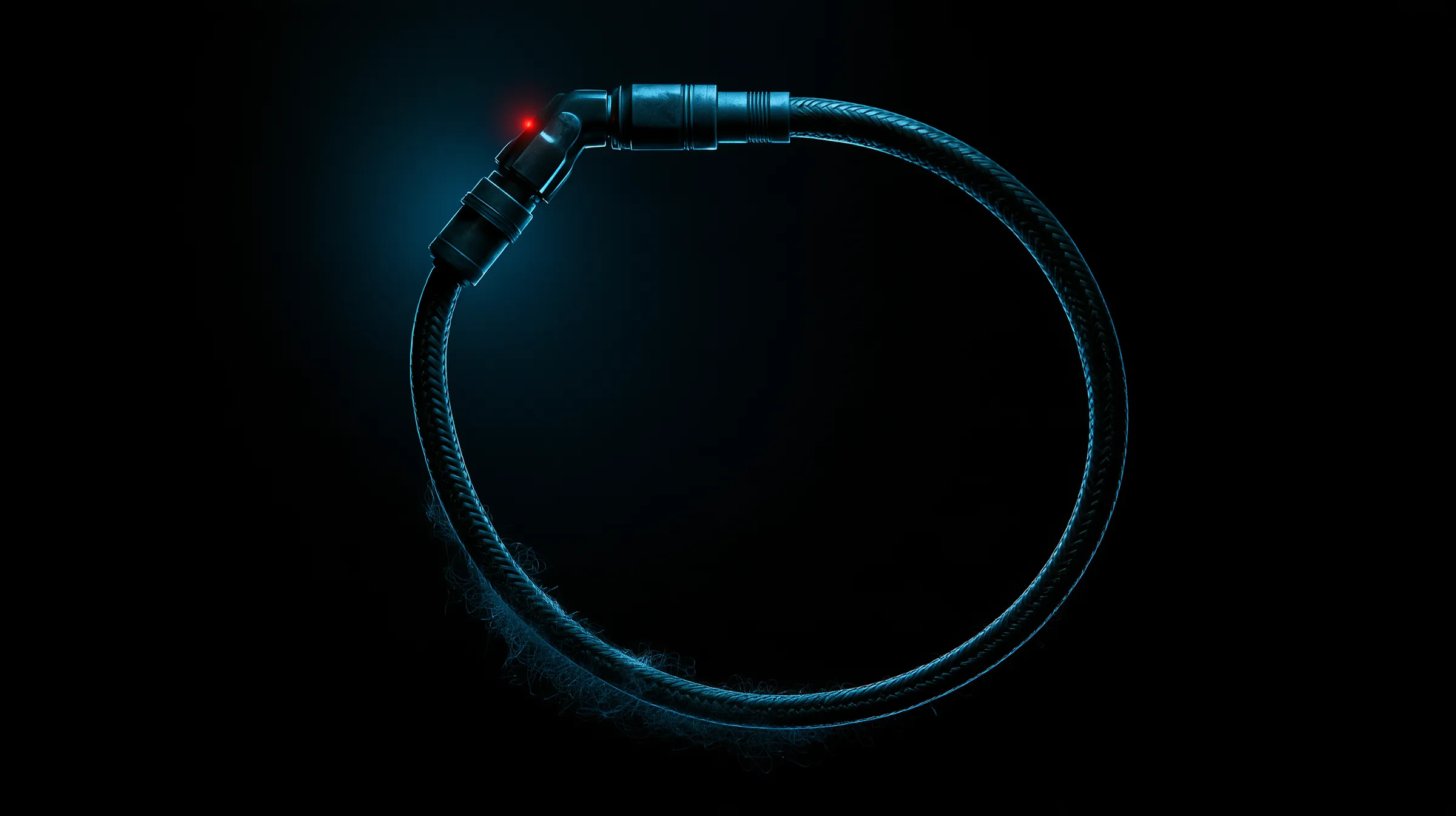 Cable plugged into itself, red lamp lit, Docker health check